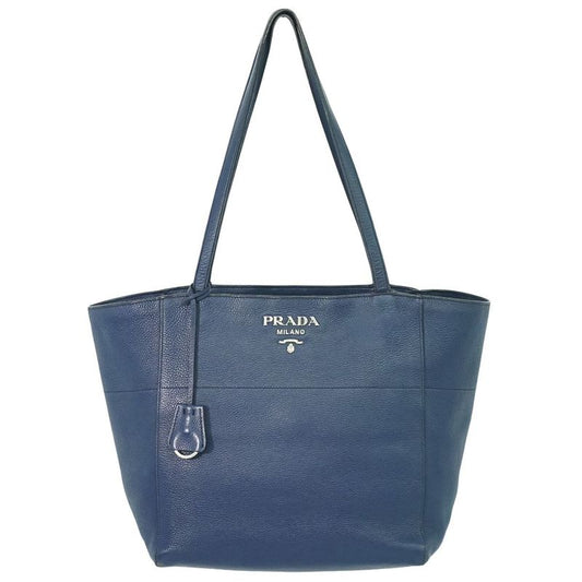 Authentic Prada Leather Shoulder Bag Tote Bag Navy 1bg202 Bag Pre-owned