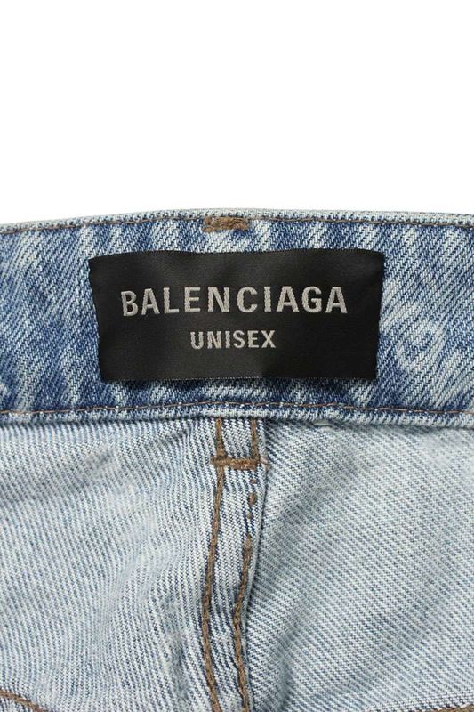 Balenciaga 767971 Tdw14 Logo Allover Destroyed Baggy Denim Pants Men's S