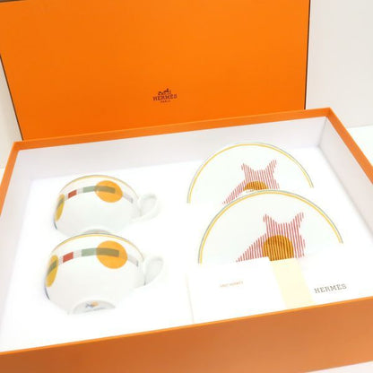 Hermes Saut Hermes Tea Cup & Saucer Set Of 2 Pair Box Hermes Saut Hermes C&S