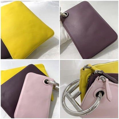 Fendi Clutch Bag Triplet Pouch Pink Bordeaux Yellow