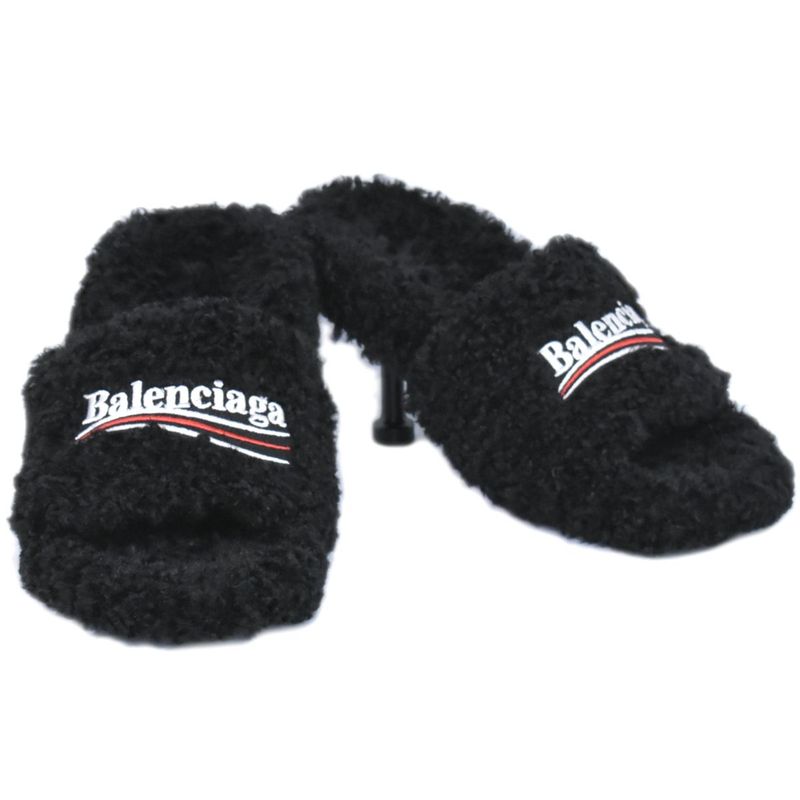 Authentic Balenciaga Logo Sandals Heels 35 Boa Black Women's Shoes Pre-owned