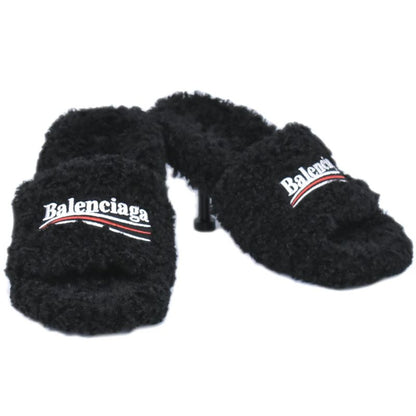 Authentic Balenciaga Logo Sandals Heels 35 Boa Black Women's Shoes Pre-owned