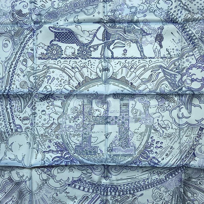 Hermes Scarf Carré 90 Blue Ciel X Ankle X Violet Please Hold The Line / Please