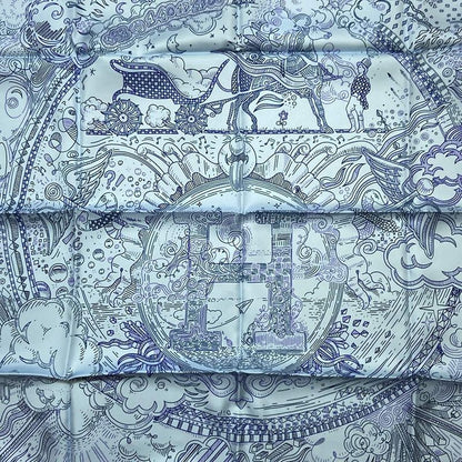 Hermes Scarf Carré 90 Blue Ciel X Ankle X Violet Please Hold The Line / Please