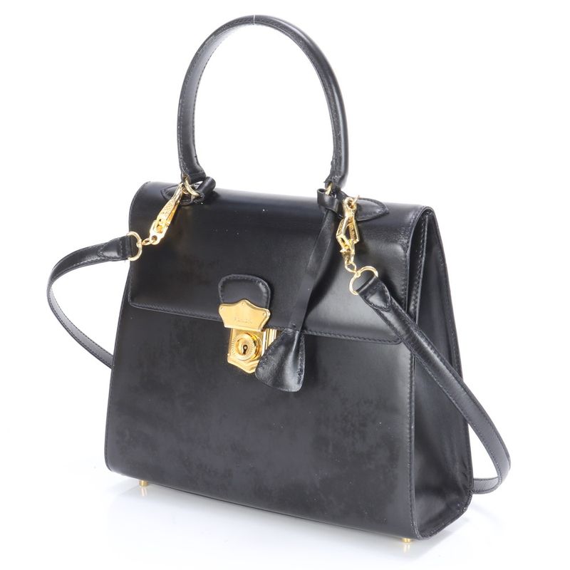 Prada Leather 2WAY Shoulder Bag Crossbody Hand Tote Genuine Leather Black Gold