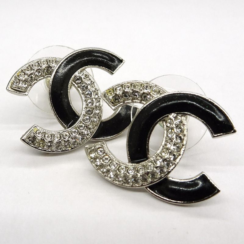 Chanel Earrings Coco Mark A24V Rhinestone Metal SV Accessories -