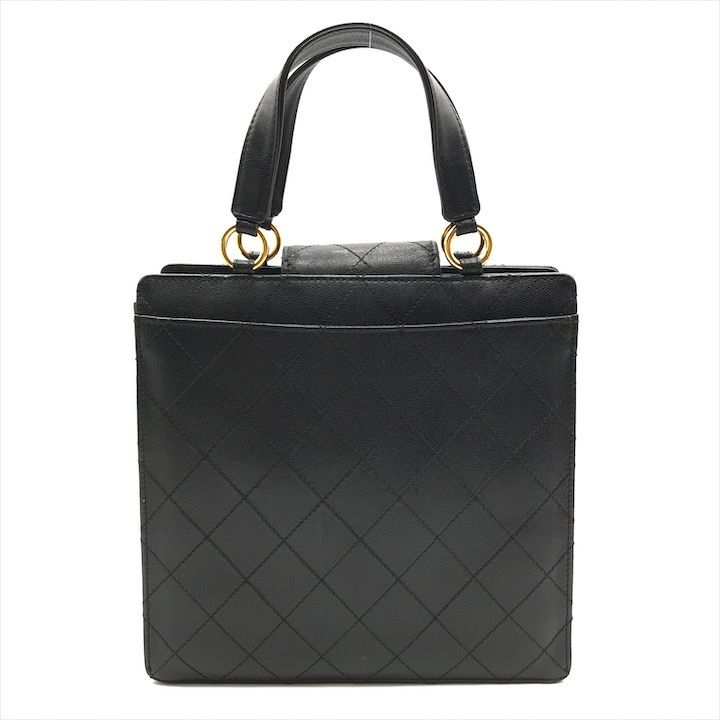 Chanel Caviar Leather CC Logo Turnlock Hand Tote Black