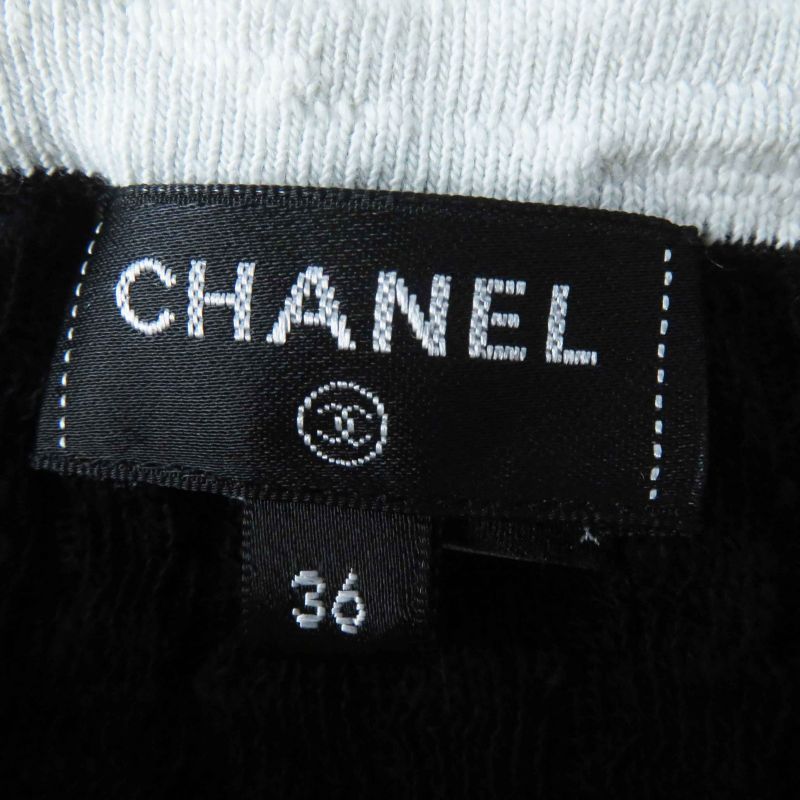 CHANEL P72078 Bicolor Short Sleeve Dress With Coco Mark Buttons Black White 36