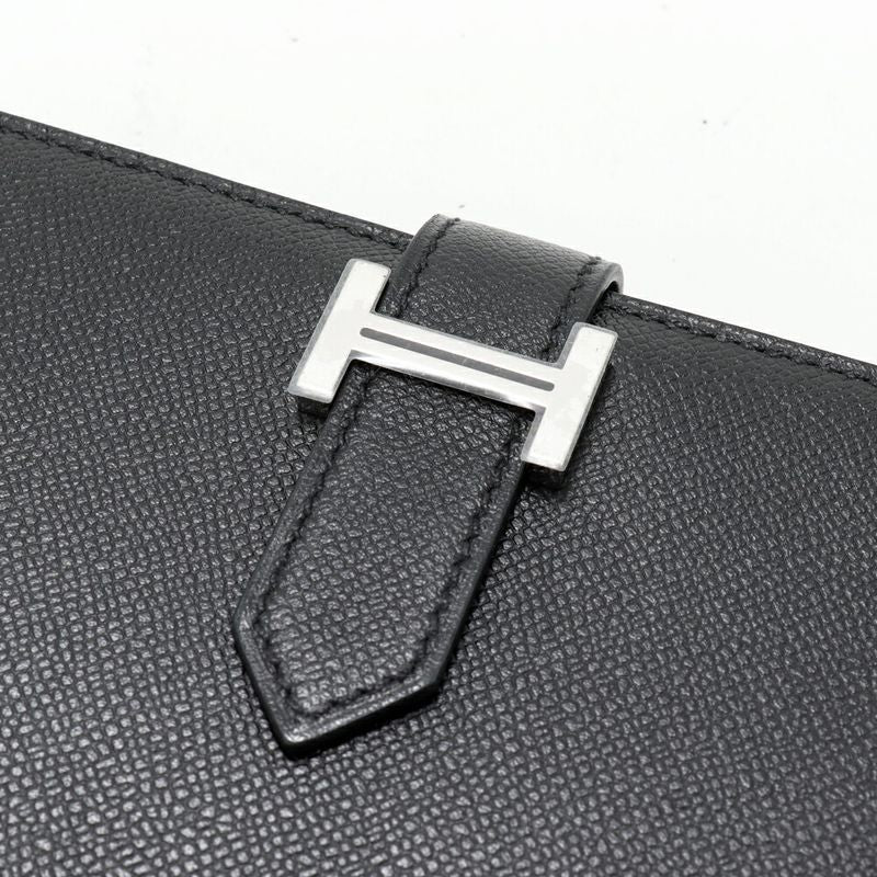Hermes Long Zipper Wallet With Coin Purse Bearn Souffle Vaume D'adam Black