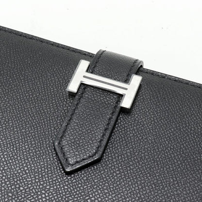 Hermes Long Zipper Wallet With Coin Purse Bearn Souffle Vaume D'adam Black