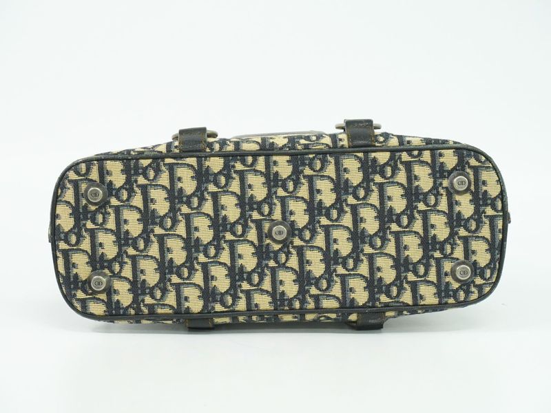 Authentic Christian DIOR Trotter Handbag Canvas Navy Trotter Bag Pre-owned