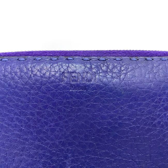 Fendi Round Zipper Long Wallet Blue Selleria Wallet Leather Preowned