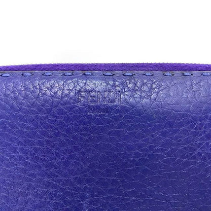 Fendi Round Zipper Long Wallet Blue Selleria Wallet Leather Preowned