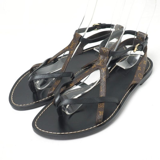 Louis Vuitton Sandals Size 37 Monogram LV Logo Ankle Strap Flat Thong Sandals