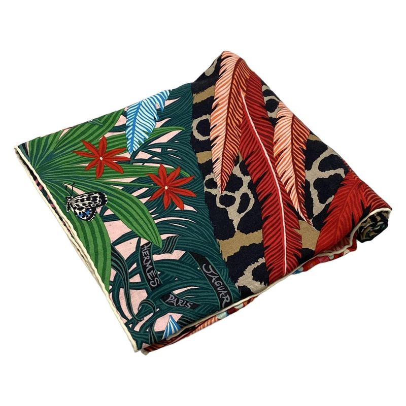 Hermes Stole (shawl) Carre Geant/shawl Carre 140 Green×red×multi Jaguar Quetzal