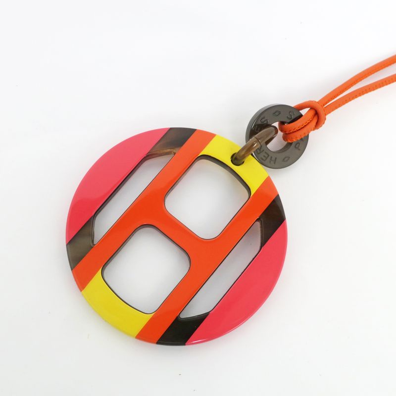 Hermes Necklace H Equipe Buffalo Horn Multicolor Pink Pendant Accessory