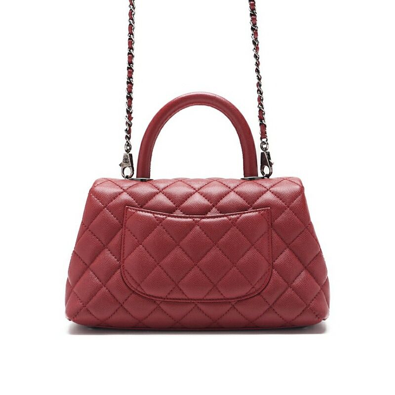 Chanel Matelasse Coco Handle 2WAY Handbag Caviar Skin Red With Silver Hardware