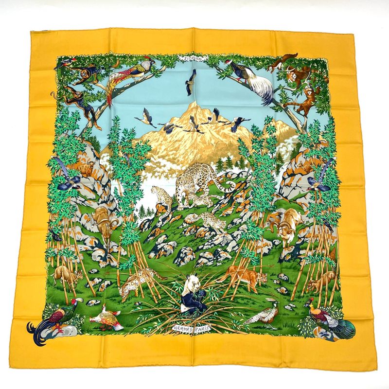 Hermes Carre 90 Sichuan Silk Scarf Yellow