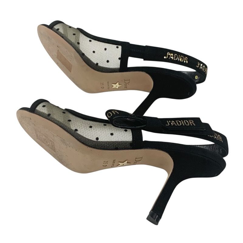 Christian DIOR Jadior Sandals Shoes Mesh Suede Black Rhinestone Dot Ring Back