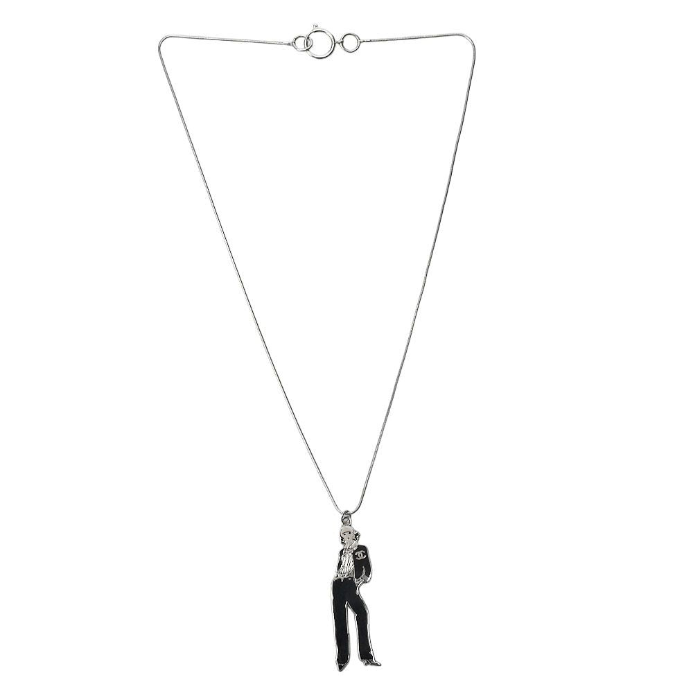 Chanel Mademoiselle 03P Pendant Metal Silver X Black Necklace GP (gold Plated)