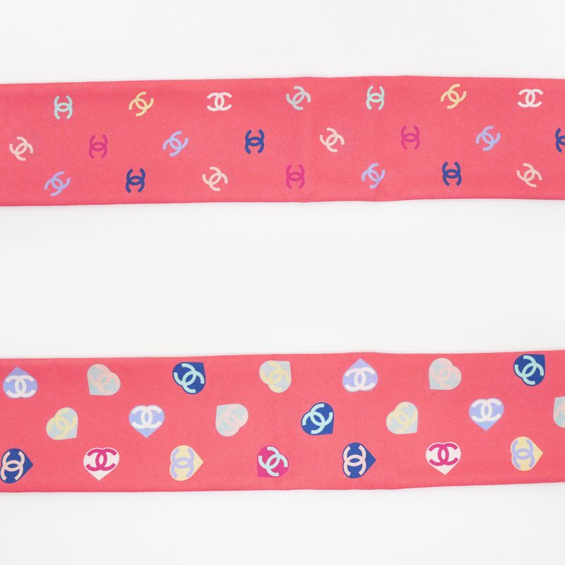 Chanel Headband Twill Pink Coco Mark 100% Silk Scarf Accessories