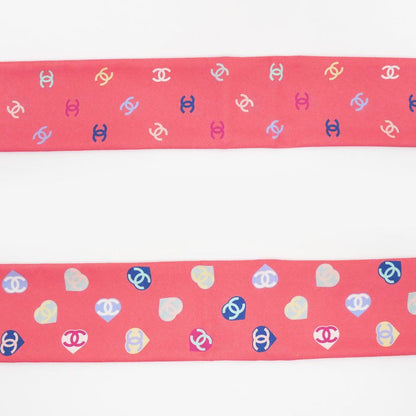 Chanel Headband Twill Pink Coco Mark 100% Silk Scarf Accessories