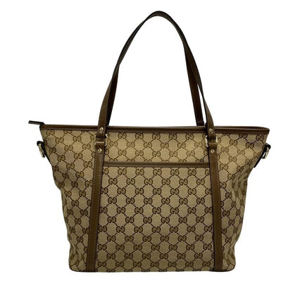 Gucci Tote Bag GG Pattern 388929 Beige And Dark Brown Leather
