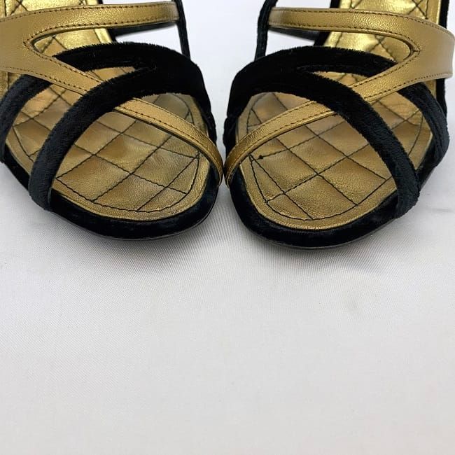 Chanel Mule Sandals Gold Black Matelasse