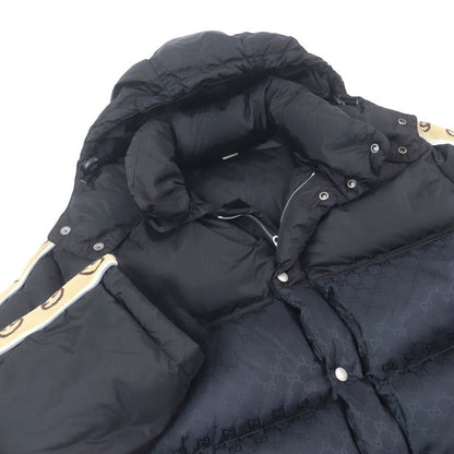 Gucci 598725 GG Jacquard Sideline Logo Hooded Down Coat Jacket Black 50 Made In