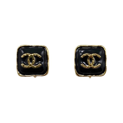 Chanel Earring Square Coco Mark Abc253 Black Gold Chanel Unused