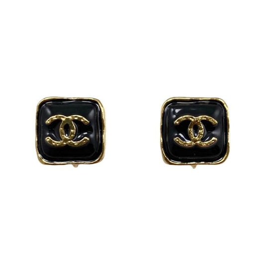 Chanel Earring Square Coco Mark Abc253 Black Gold Chanel Unused