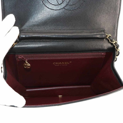 Chanel Matelasse Chain Shoulder Bag Lambskin Black Gold Hardware Turnlock