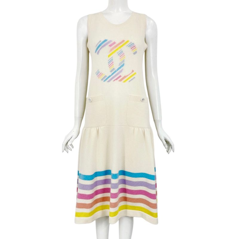 Chanel Dress 19C Coco Mark Coco Button Cashmere Knit Multicolor Storage With Bag