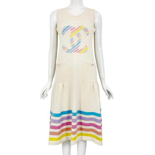 Chanel Dress 19C Coco Mark Coco Button Cashmere Knit Multicolor Storage With Bag