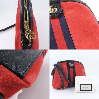 Gucci Ophidia 499621 Suede And Leather Hibisca Scuffed Unisex Shoulder Bag