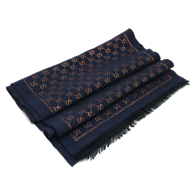 Gucci Scarf 479763 Metallic GG Navy Wool