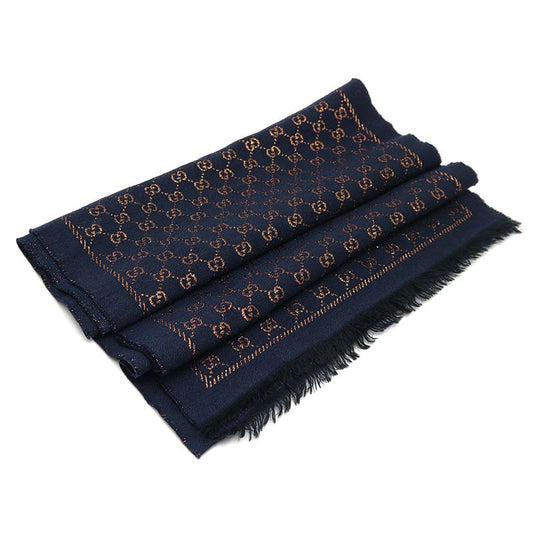Gucci Scarf 479763 Metallic GG Navy Wool
