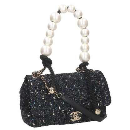 Chanel Faux Pearl Sequined Tweed Shoulder Bag Women's