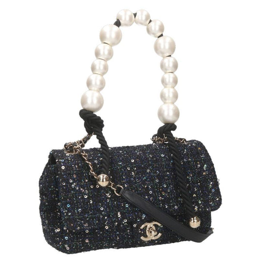 Chanel Faux Pearl Sequined Tweed Shoulder Bag Women's