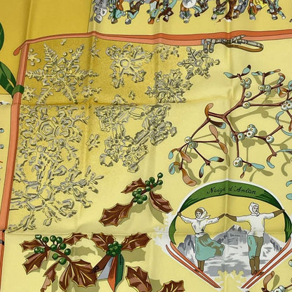 Hermes Carre 90 Neige D'antan Last Year's Snow Yellow 100% Silk Scarf