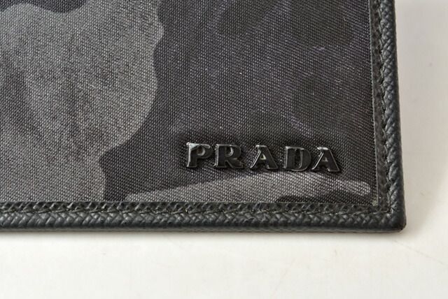 Prada Card Case Business Card Holder Men's Prada 2m1149 Camofula Black Dark Blue