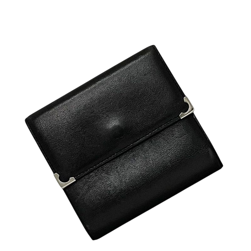 Cartier Trifold Wallet Black Cabochon Double Hook Leather Preowned