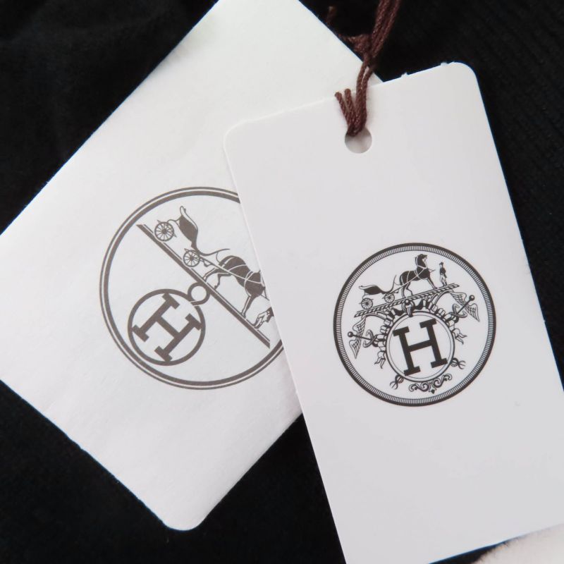 Hermes 24SS 4e2671d5 Wool Cashmere Embroidered Design Long Sleeve Knit Black 38