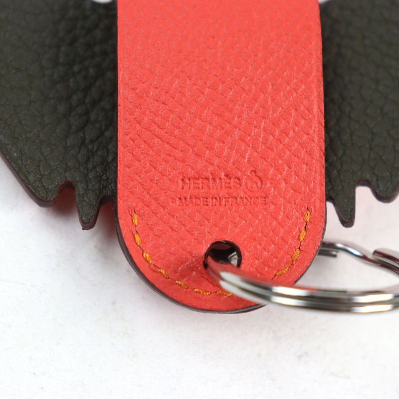 Hermes Petite Ash Elephant Leather Rouge Coup Key Ring Bag Charm Red With Box