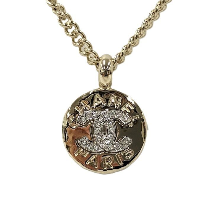 Chanel Necklace Coco Mark Medal Plated Gold B25A