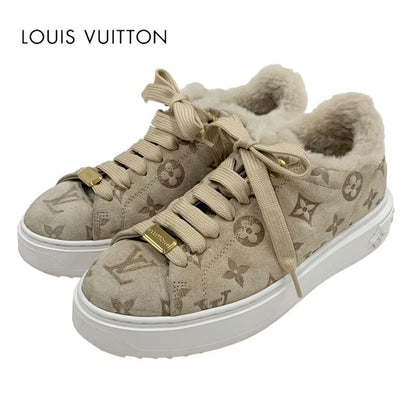 Louis Vuitton Time Out Line Monogram Sneakers Shoes Suede Leather Mouton Beige