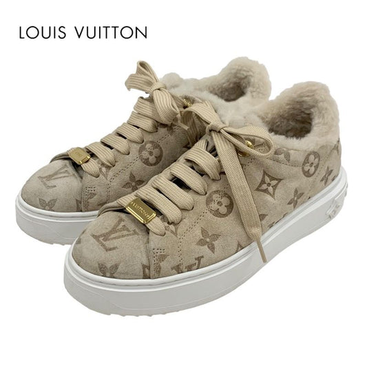 Louis Vuitton Time Out Line Monogram Sneakers Shoes Suede Leather Mouton Beige
