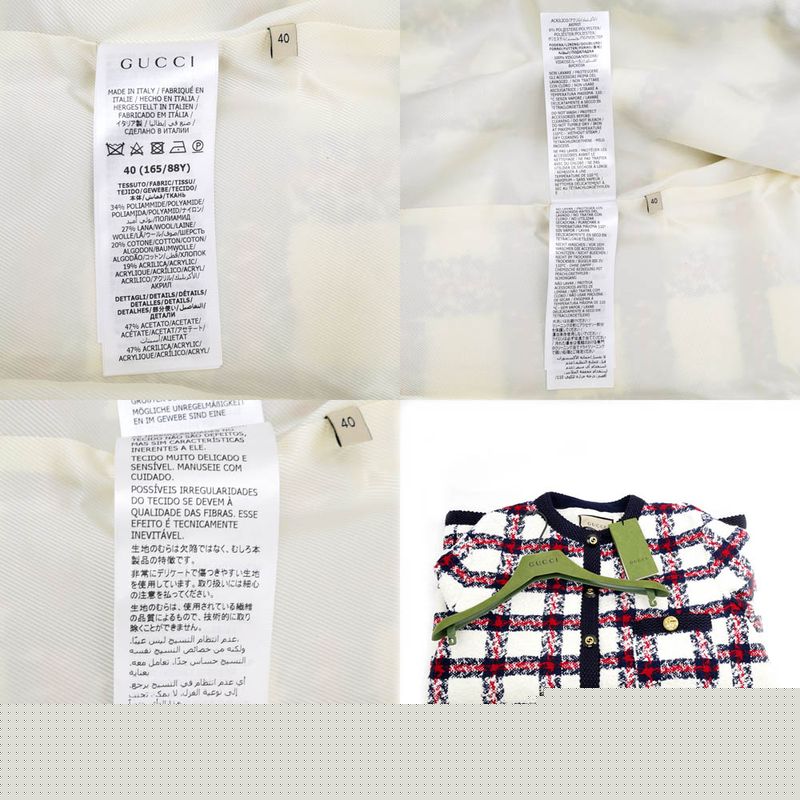 Gucci Tweed Jacket Size 40 White Navy Red 660820 Long Sleeve Women's