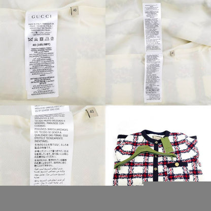 Gucci Tweed Jacket Size 40 White Navy Red 660820 Long Sleeve Women's