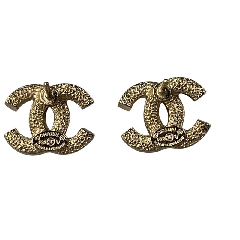 2941 Chanel Coco Mark Earrings Rhinestone Silver Metal Accessories F22V